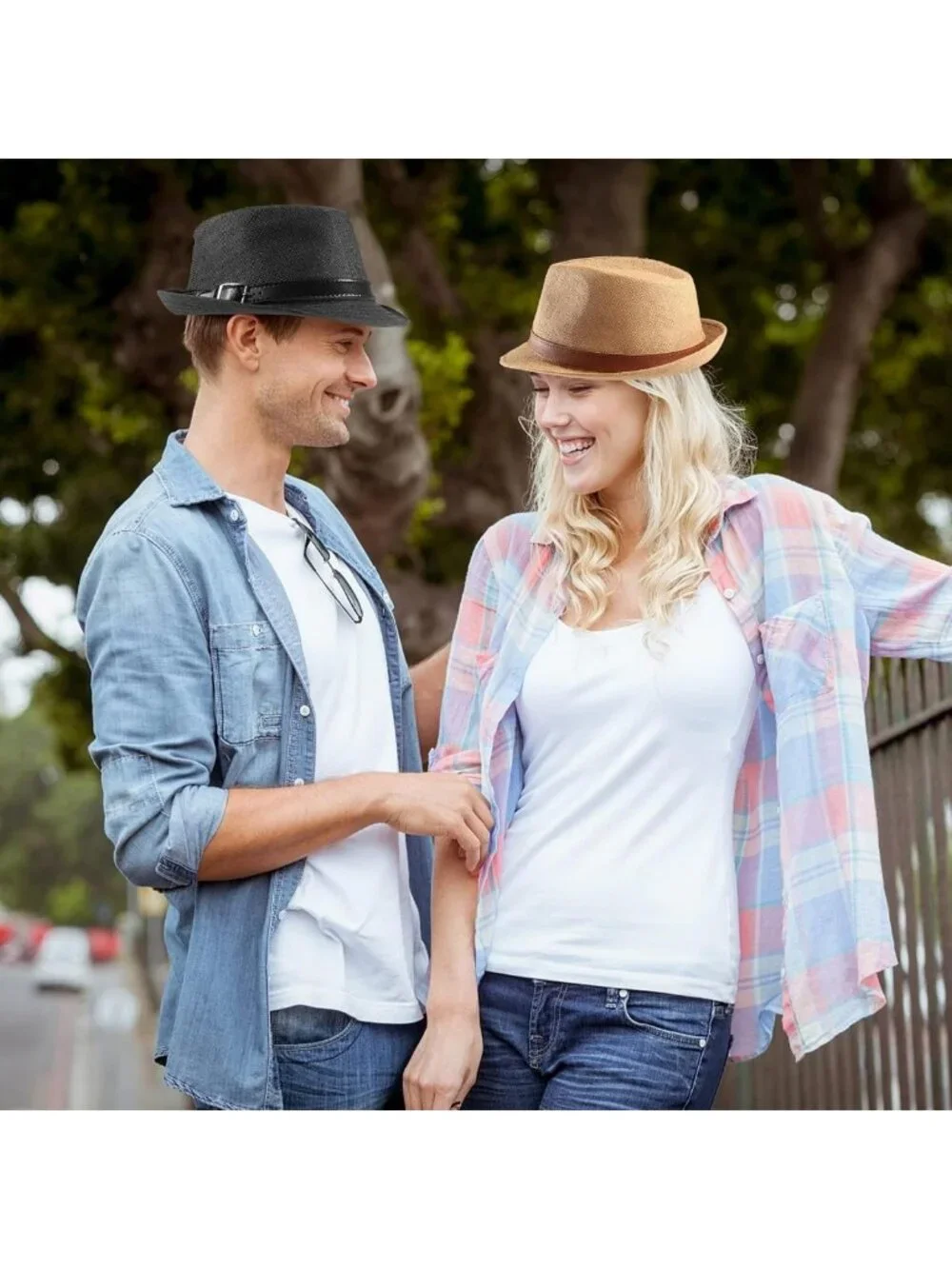 4 Pack Straw Fedora Hats for Men & Women - Classic Short Brim Panama Beach Hats